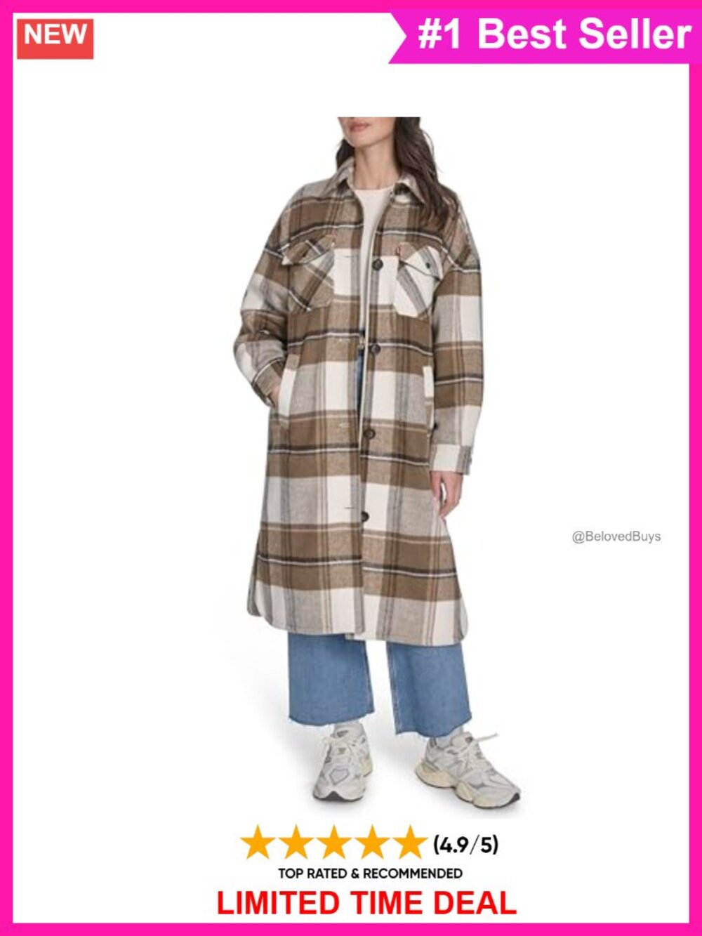 Levi's Women's Relaxed Wool Plaid Shirt Jacket Button Zip Up